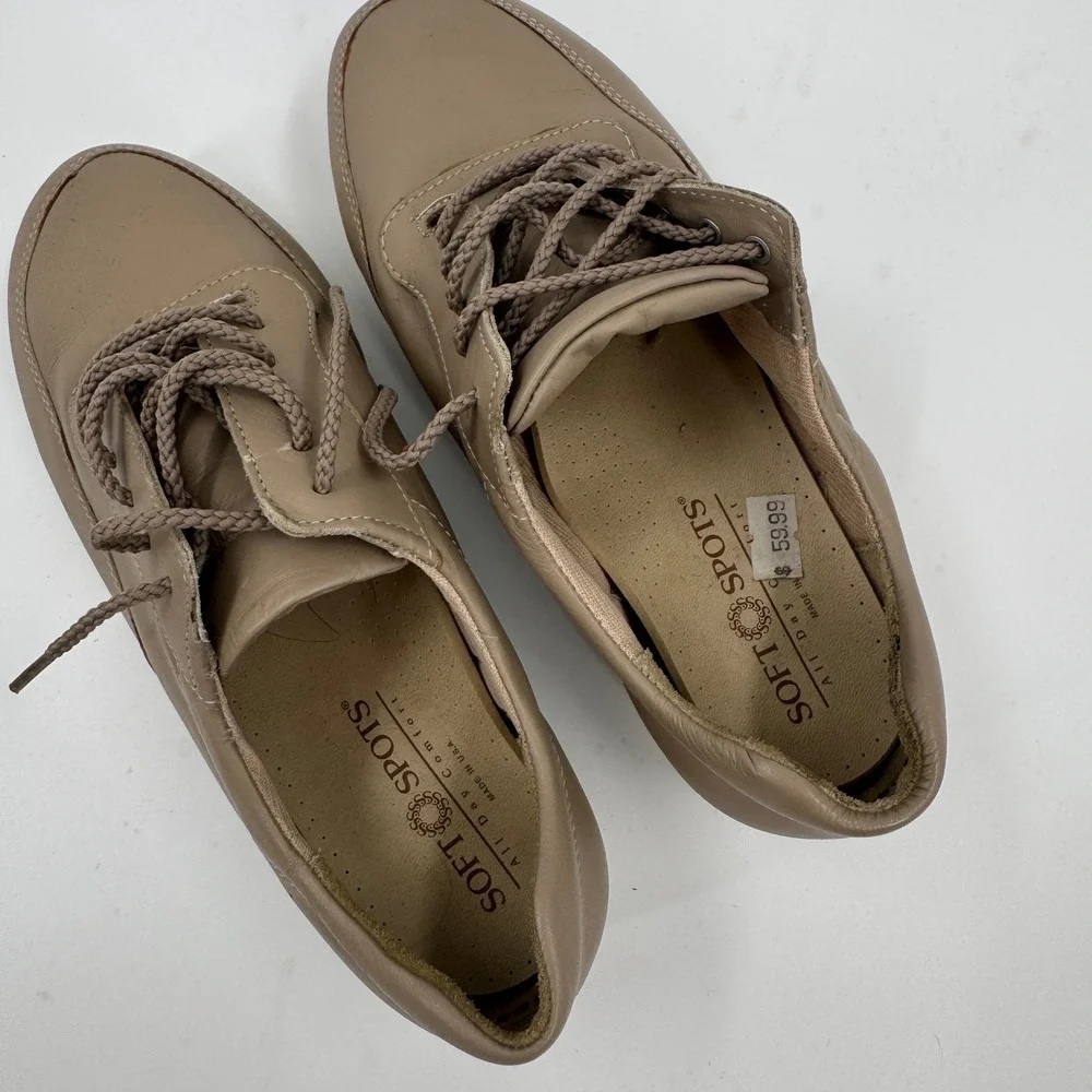 Soft Spots Women's Taupe Leather Lace Up Comfort‎ Walking Shoes Size 5.5 WW